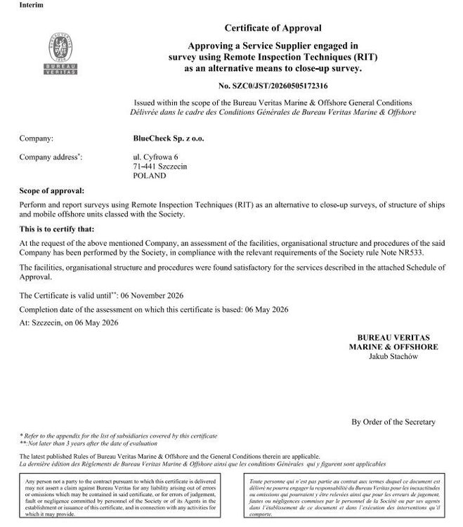 Another certificate of recognition – RIT for BlueCheck Sp. z o.o.! 🎉